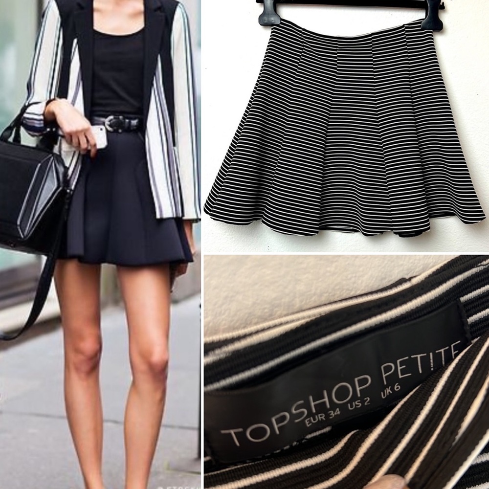 Topshop Petite Black & White striped skater skirt mini Sz. 6